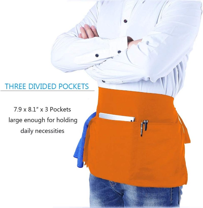BOHARERS Waist Apron with 3 Pockets - Black Waitress Waiter Server Short Aprons - Image 4
